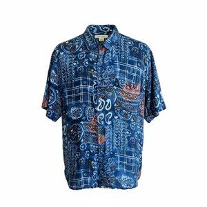 Summa Men's Vintage 100% Silk Shirt Blue Geometric Pattern Size Large